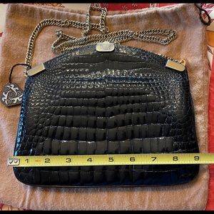 Vintage Crocodile Handbag w/ tortoise shell inlay, gold chain - GREAT cond!